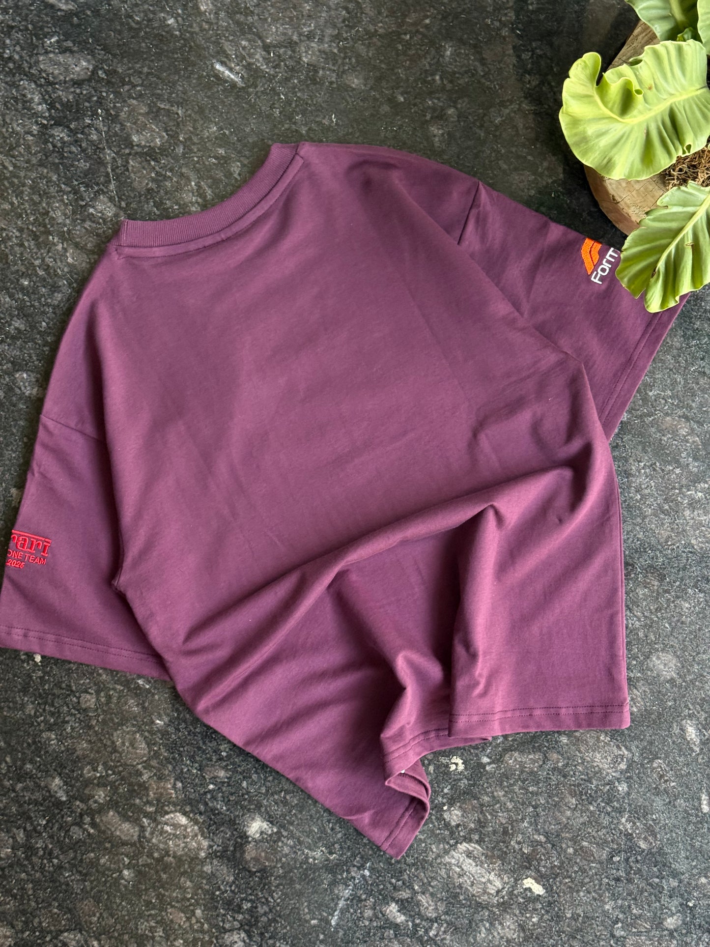PURPLE FERRARI EMBROIDERED OVERSIZED TSHIRT