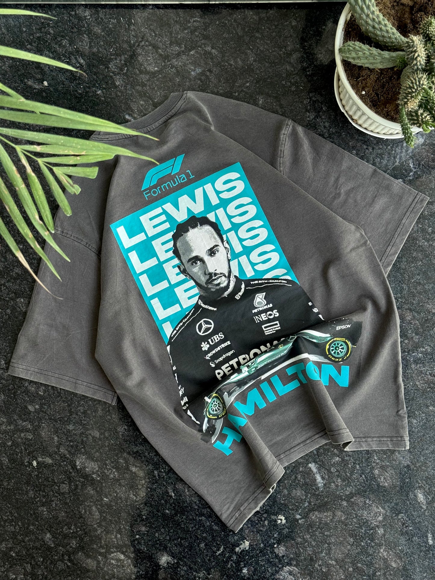 F1 HAMILTON LEWIS GREY ACID BACKPRINT TSHIRT