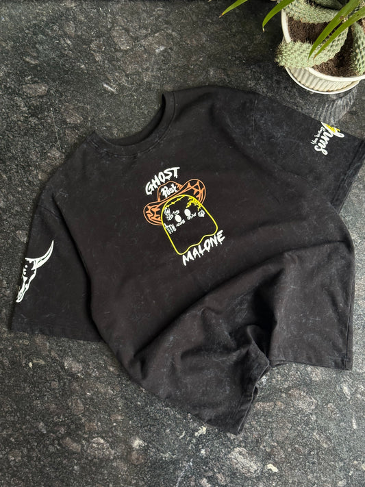 BLACK ACID WASH POST MALONE FLORAL TSHIRT