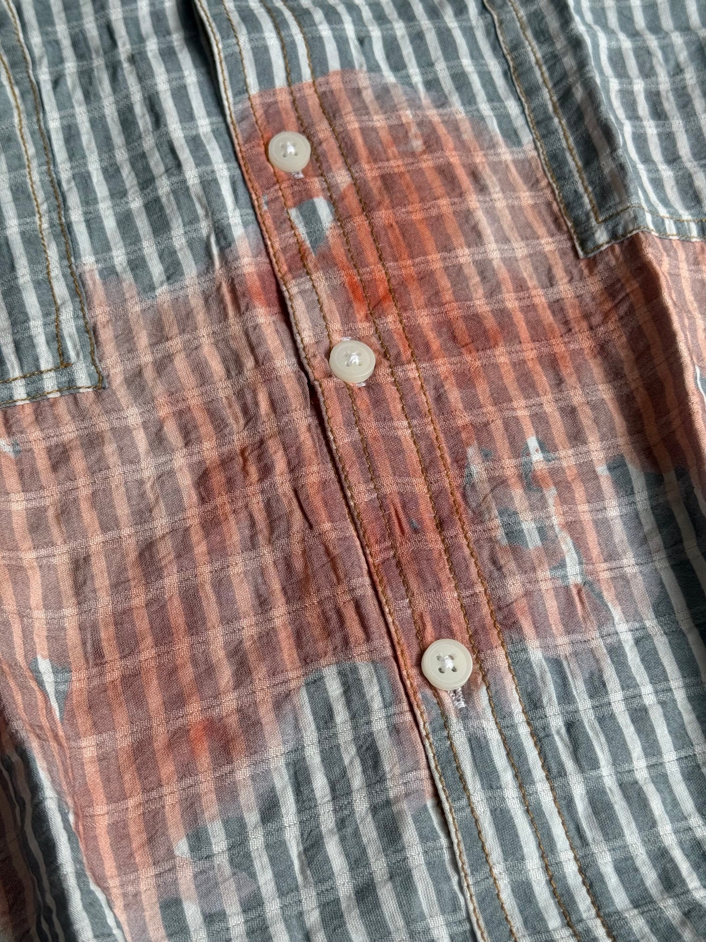 Grey Oversized Stained Striped Shirt
