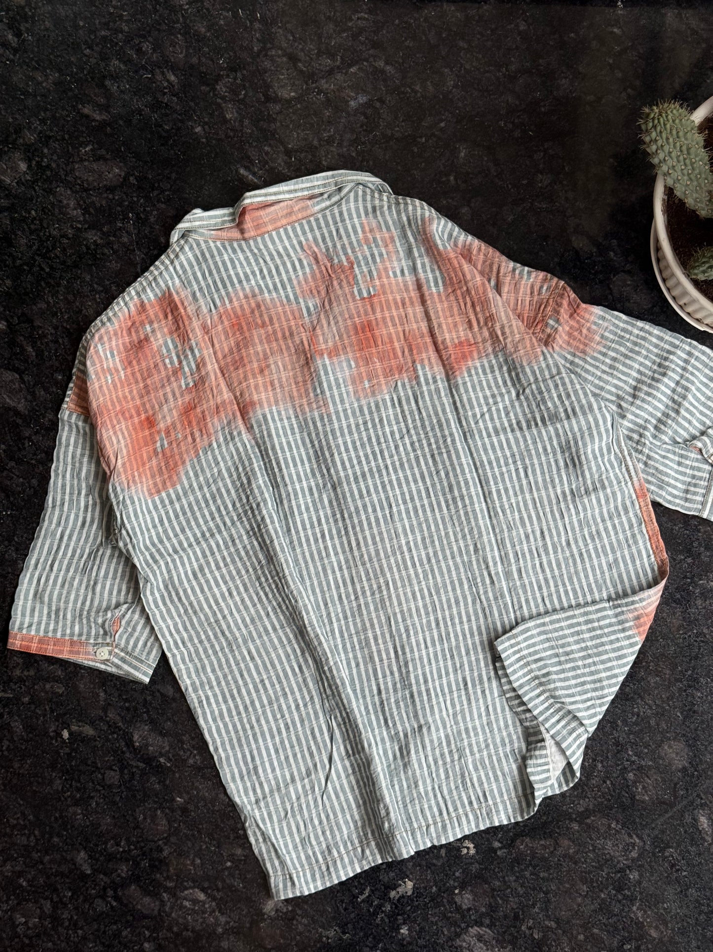 Grey Oversized Stained Striped Shirt