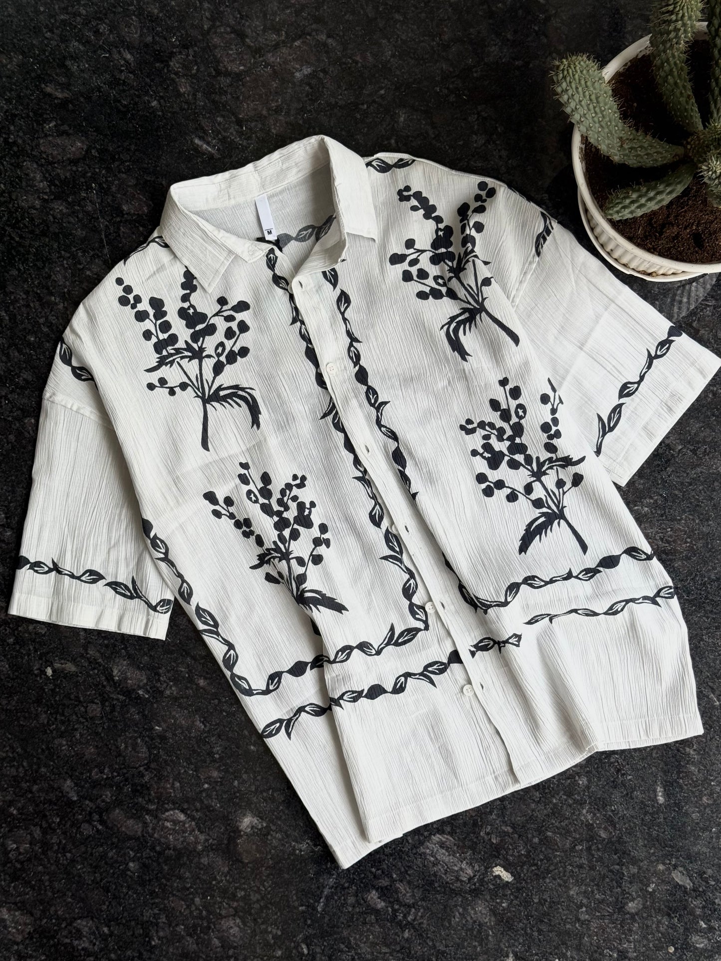 Oversized White floral handblock shirt