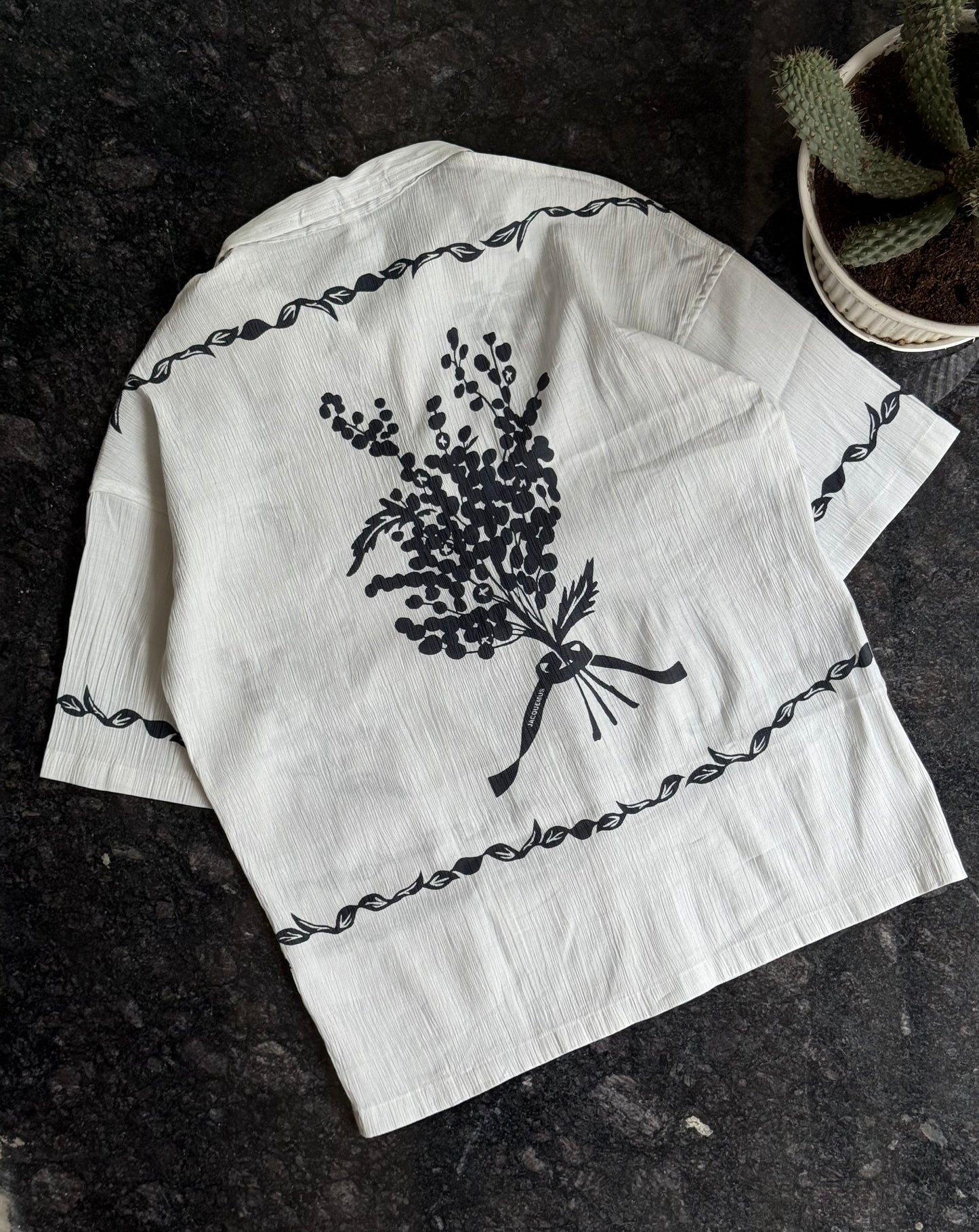 Oversized White floral handblock shirt