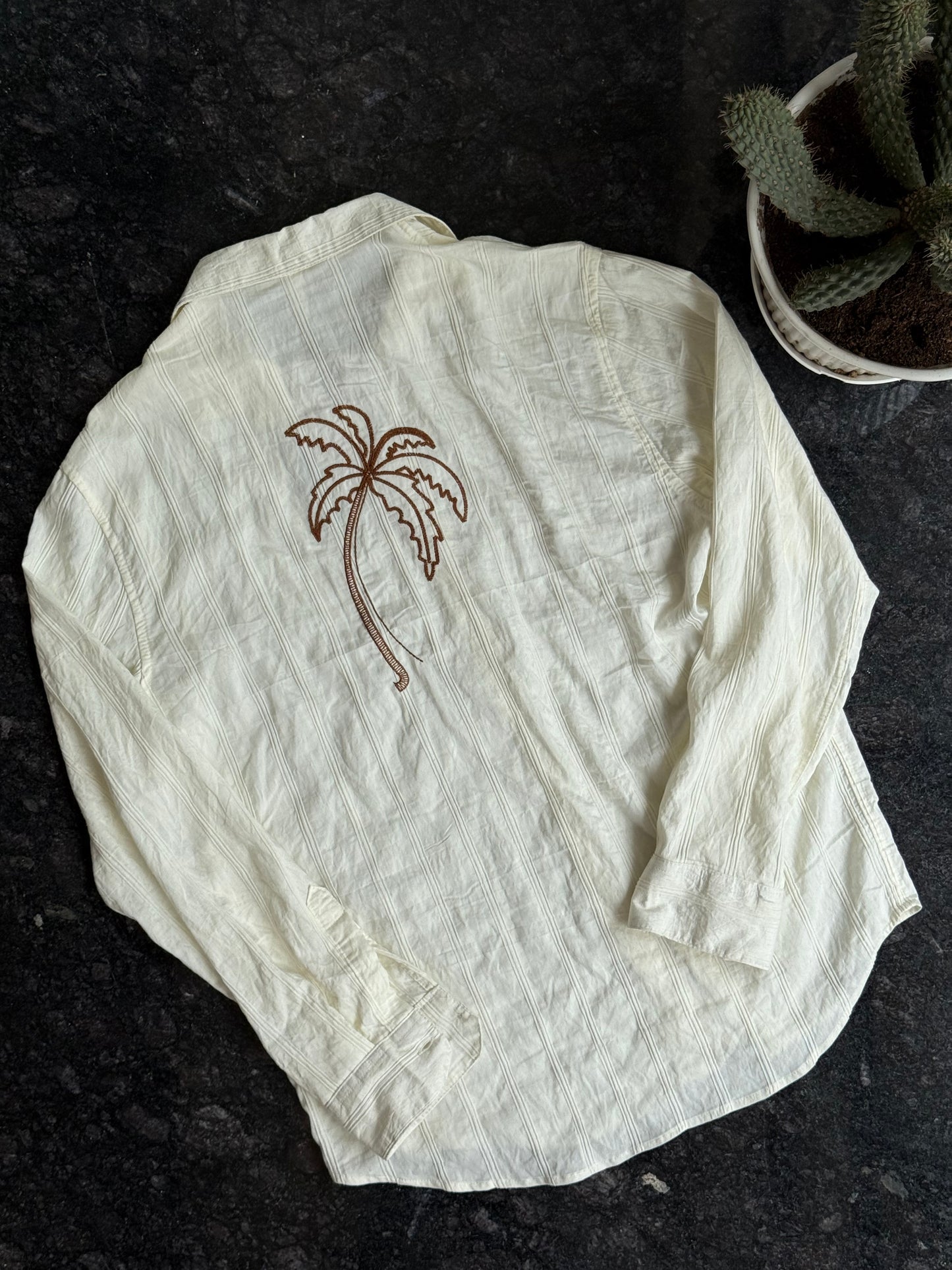 Off-White Back-print Coco palm tree Linen Shirt