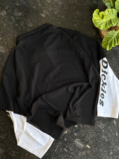 DICKIES BLACK RIBBED FULL DOCTOR SLEEVE POLO TSHIRT