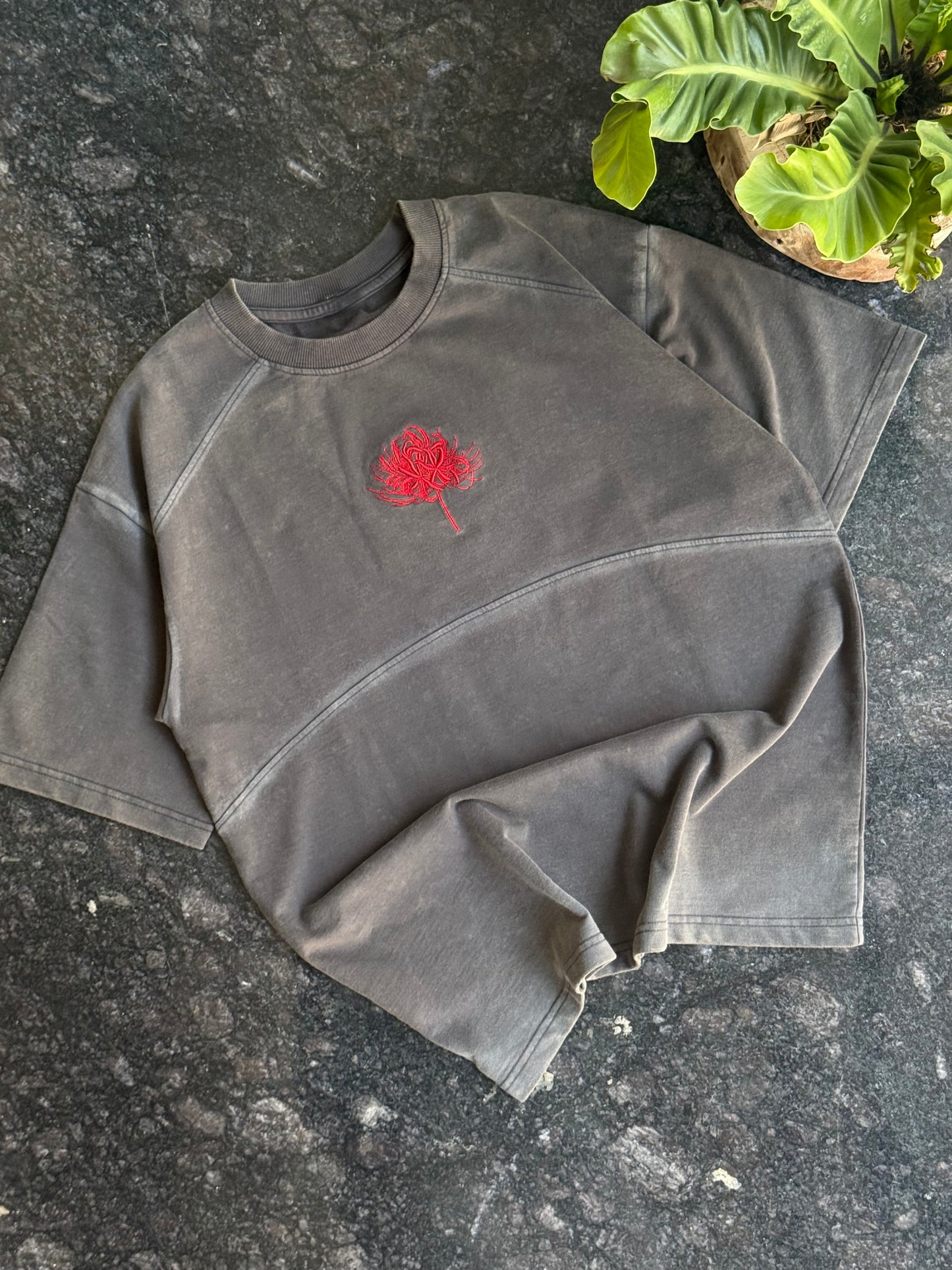 GREY CHAKRAS EMBROIDERED OVERSIZED TSHIRT