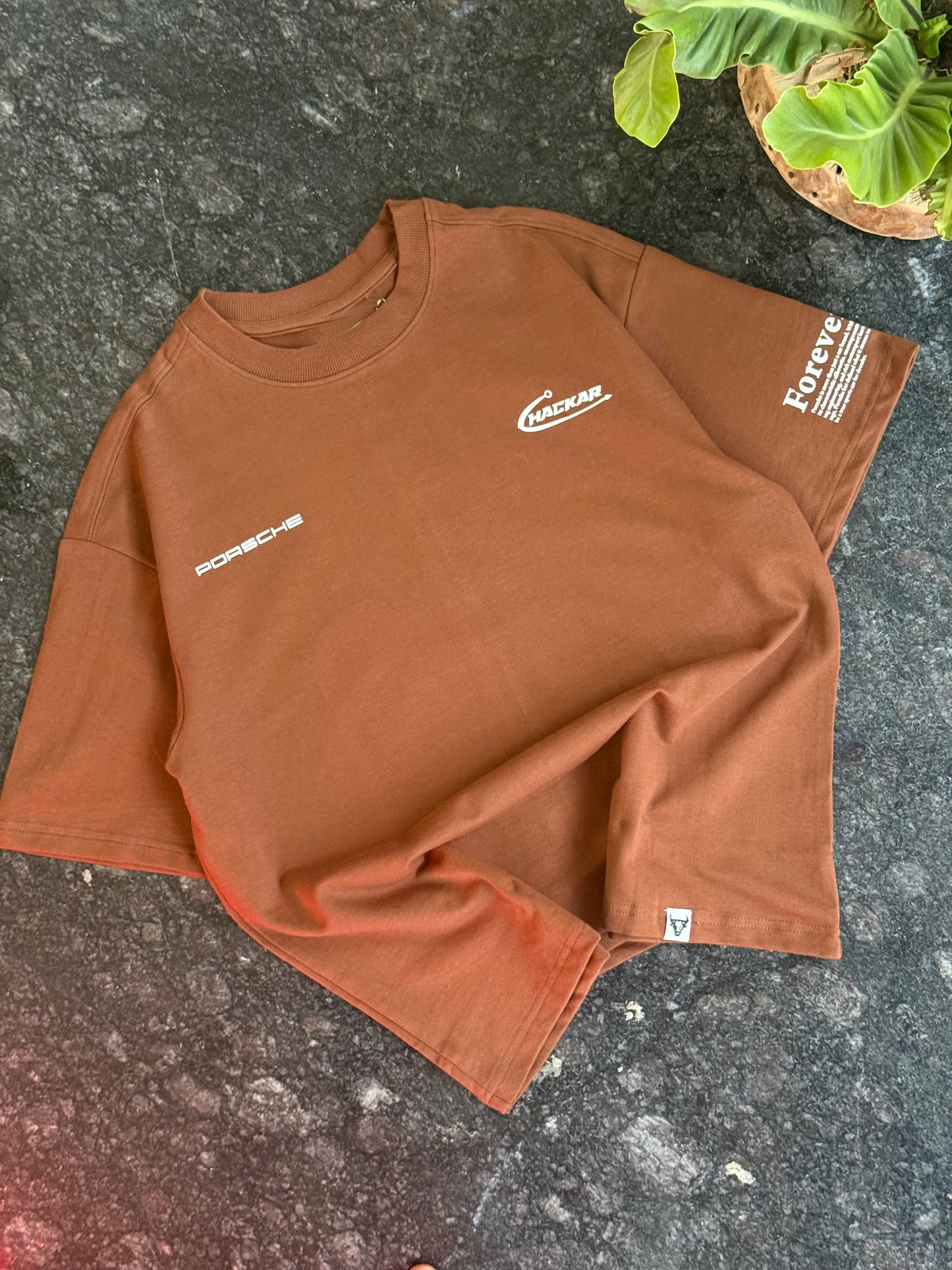 BROWN PORSCHE BACKPRINT OVERSIZED TSHIRT