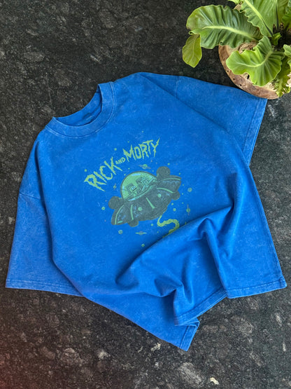 BLUE RICK AND MORTY ACID WASH OVERSIZED TSHIRT