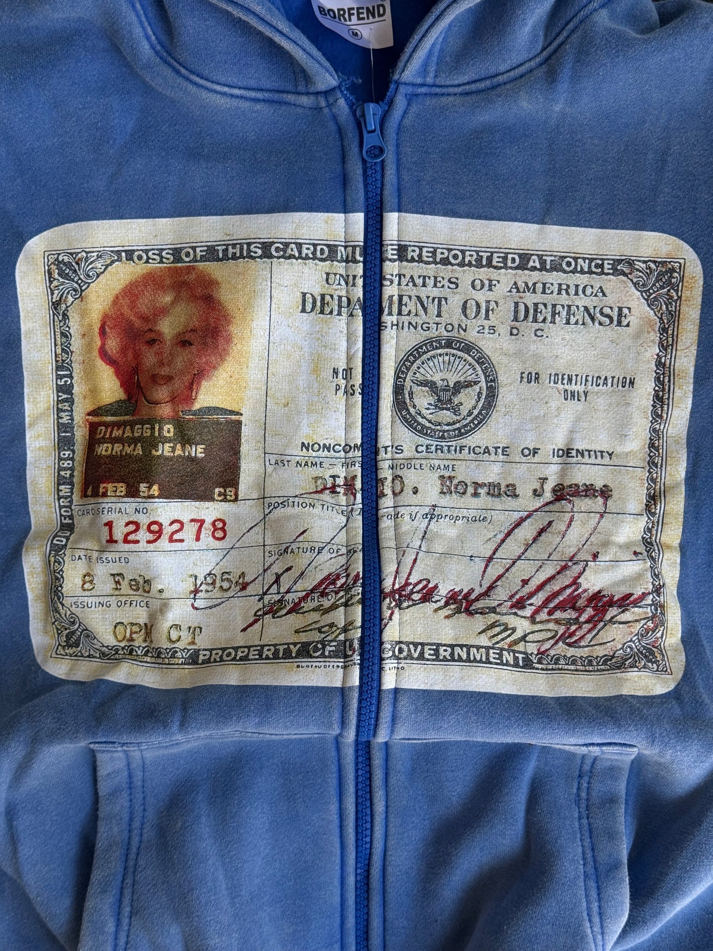 BLUE US DEFENCE HOODED ACID WASH ZIPPER