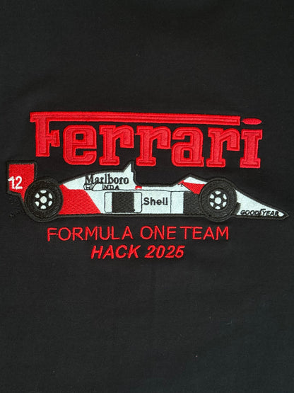 BLACK FERRARI EMBROIDERED OVERSIZED TSHIRT