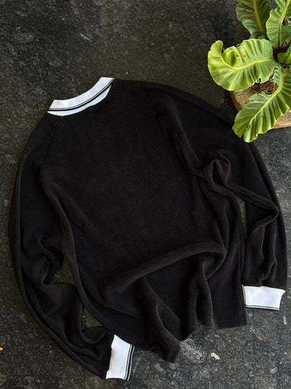 ORIGINAL STUDIO BLACK RIBBED FULL SLEEVE POLO TSHIRT