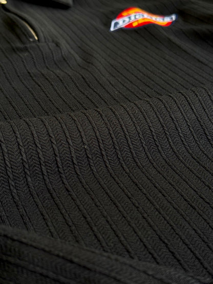 DICKIES BLACK RIBBED FULL DOCTOR SLEEVE POLO TSHIRT