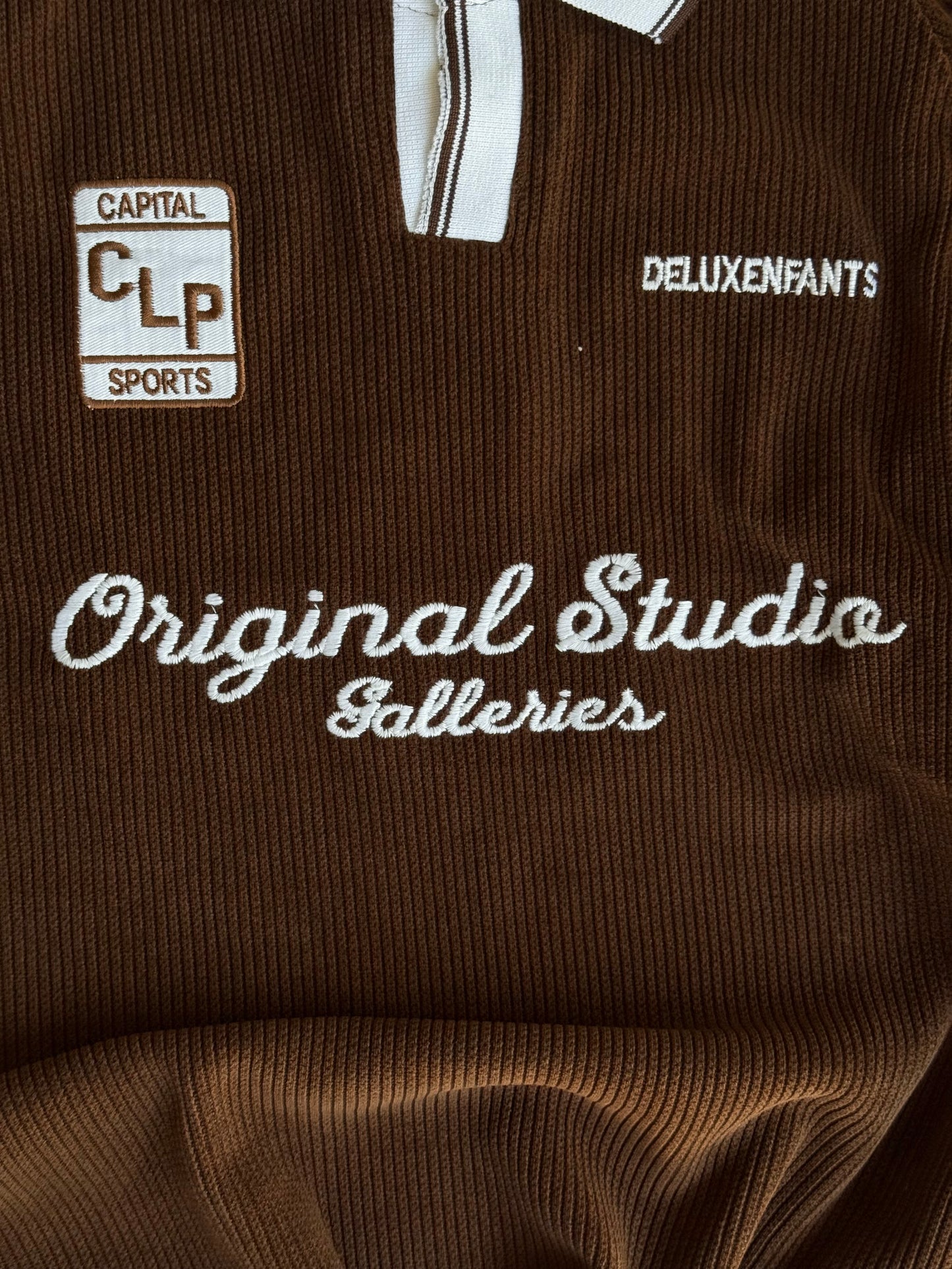 ORIGINAL STUDIO BROWN RIBBED FULL SLEEVE POLO