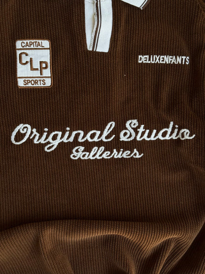 ORIGINAL STUDIO BROWN RIBBED FULL SLEEVE POLO