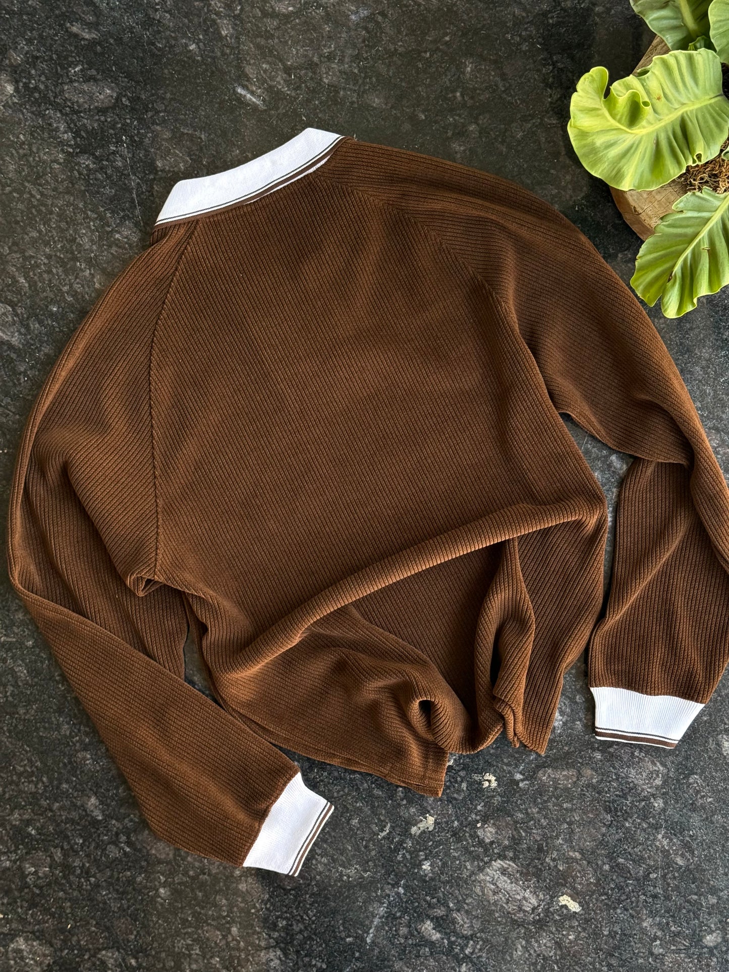 ORIGINAL STUDIO BROWN RIBBED FULL SLEEVE POLO