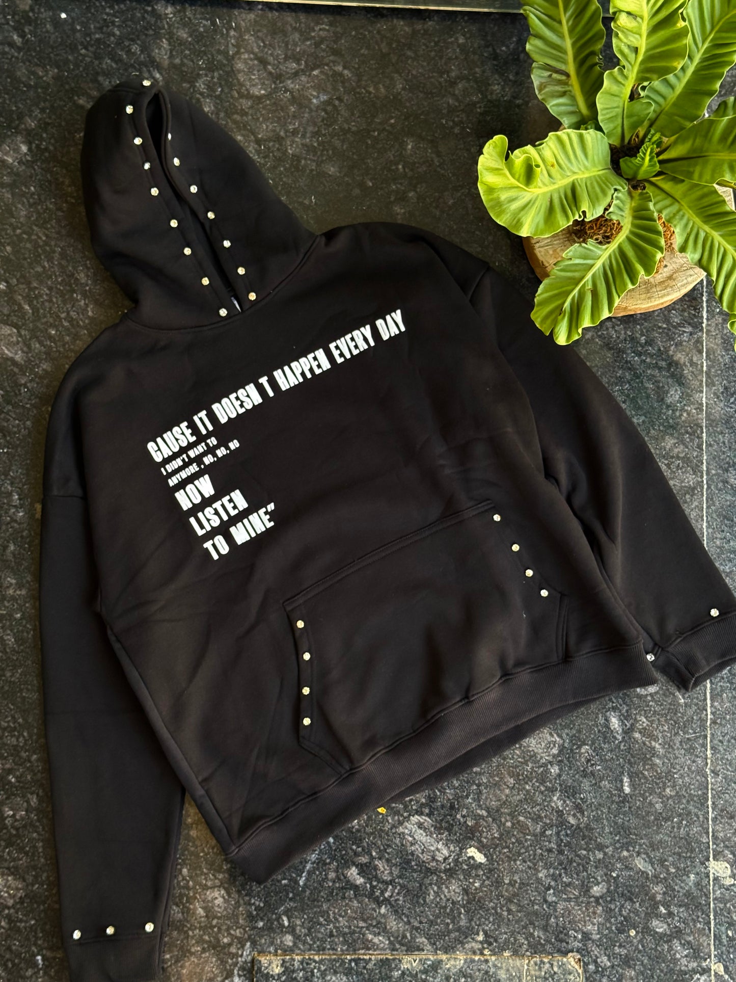 NOW LISTEN TO MINE BLACK HOODIE