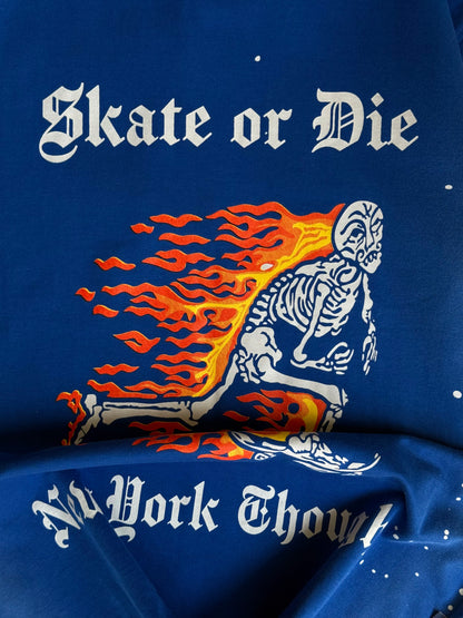 ROYAL BLUE SKATE OR DIE ACID WASH OVERSIZED TSHIRT