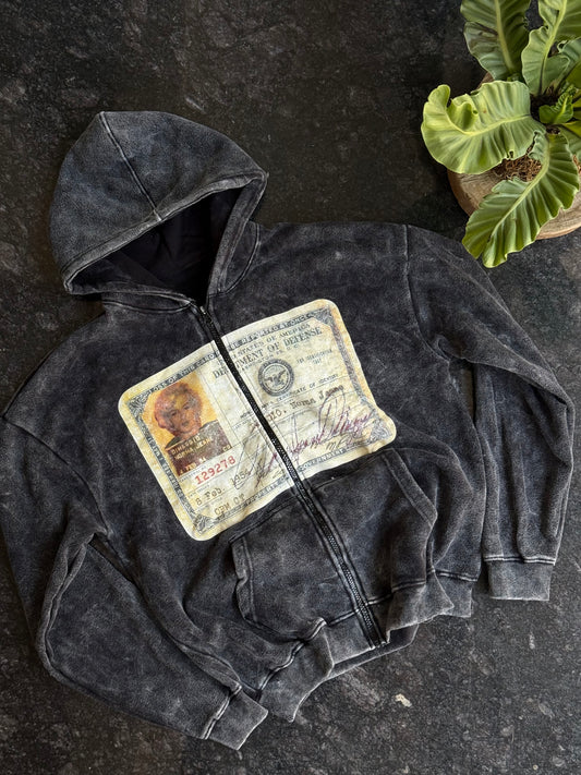 BLACK US DEFENCE HOODED ACID WASH ZIPPER