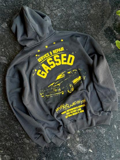 BLACK GASSED CAR PRINTED HOODIE