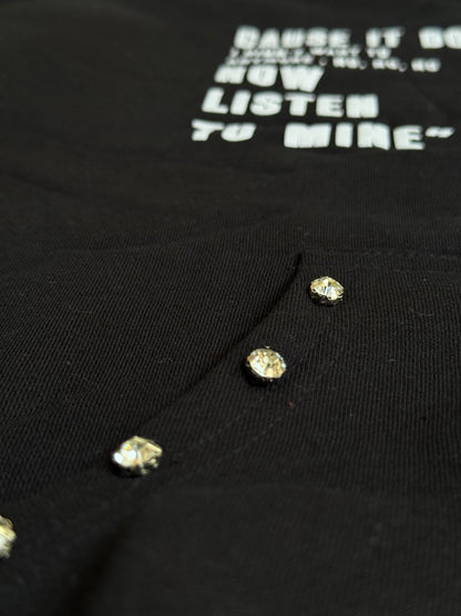 NOW LISTEN TO MINE BLACK HOODIE