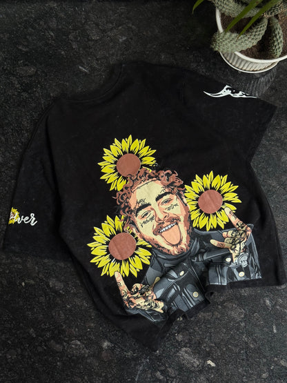 BLACK ACID WASH POST MALONE FLORAL TSHIRT