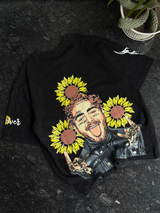 BLACK ACID WASH POST MALONE FLORAL TSHIRT