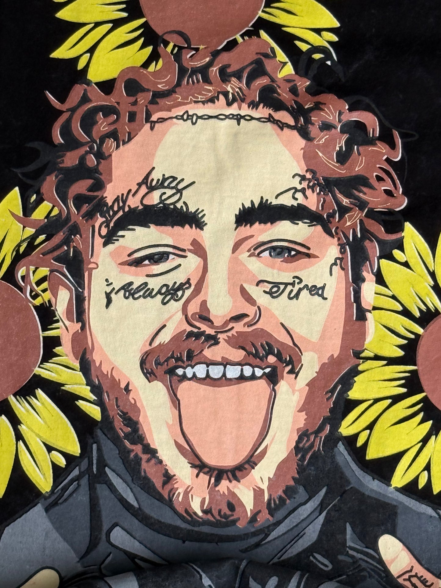 BLACK ACID WASH POST MALONE FLORAL TSHIRT
