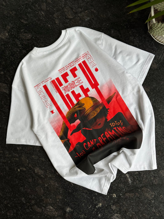 WHITE LUFFY RED BACKPRINT TSHIRT