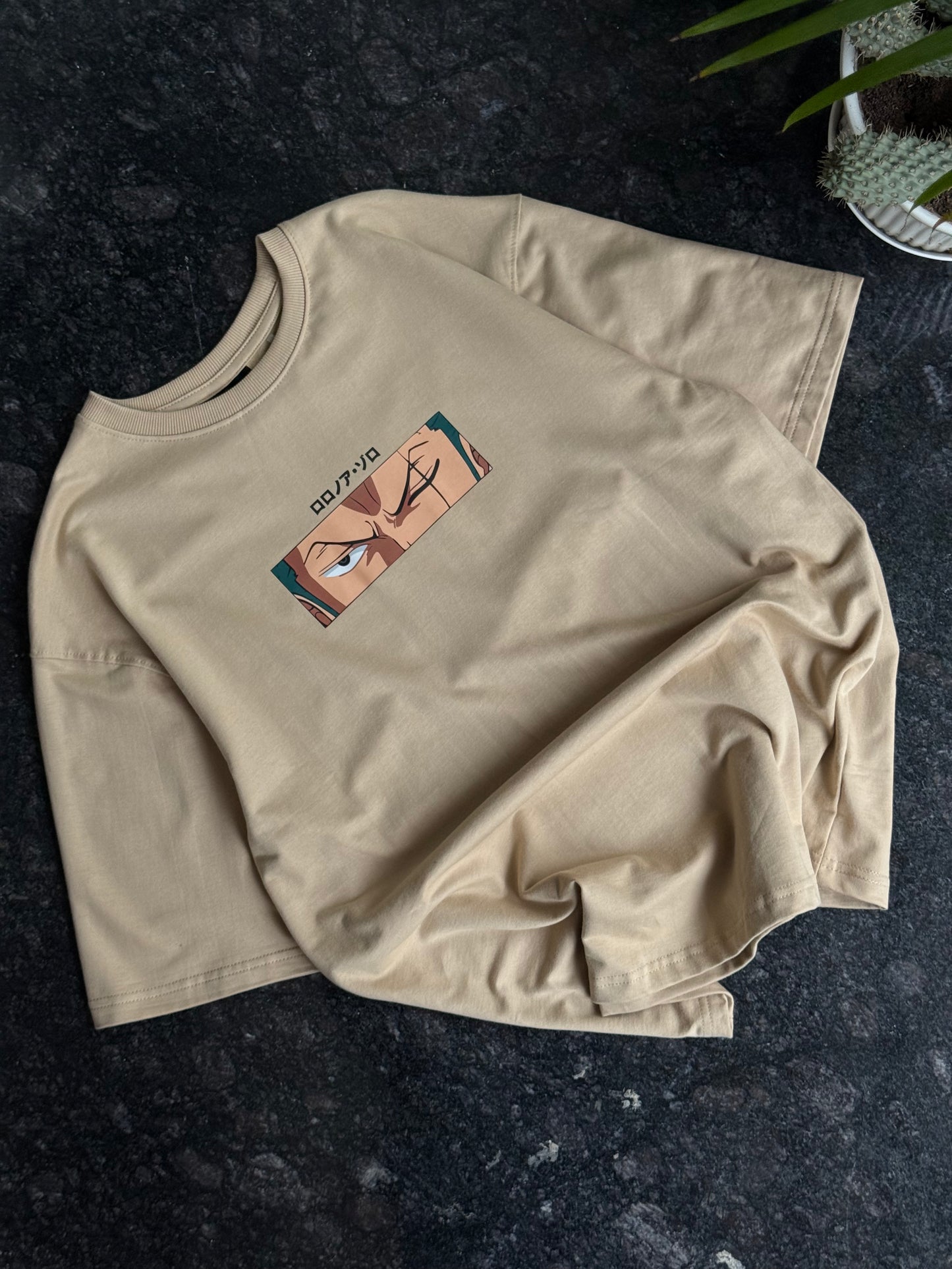 BEIGE ANIME WARRIOR BACKPRINT TSHIRT