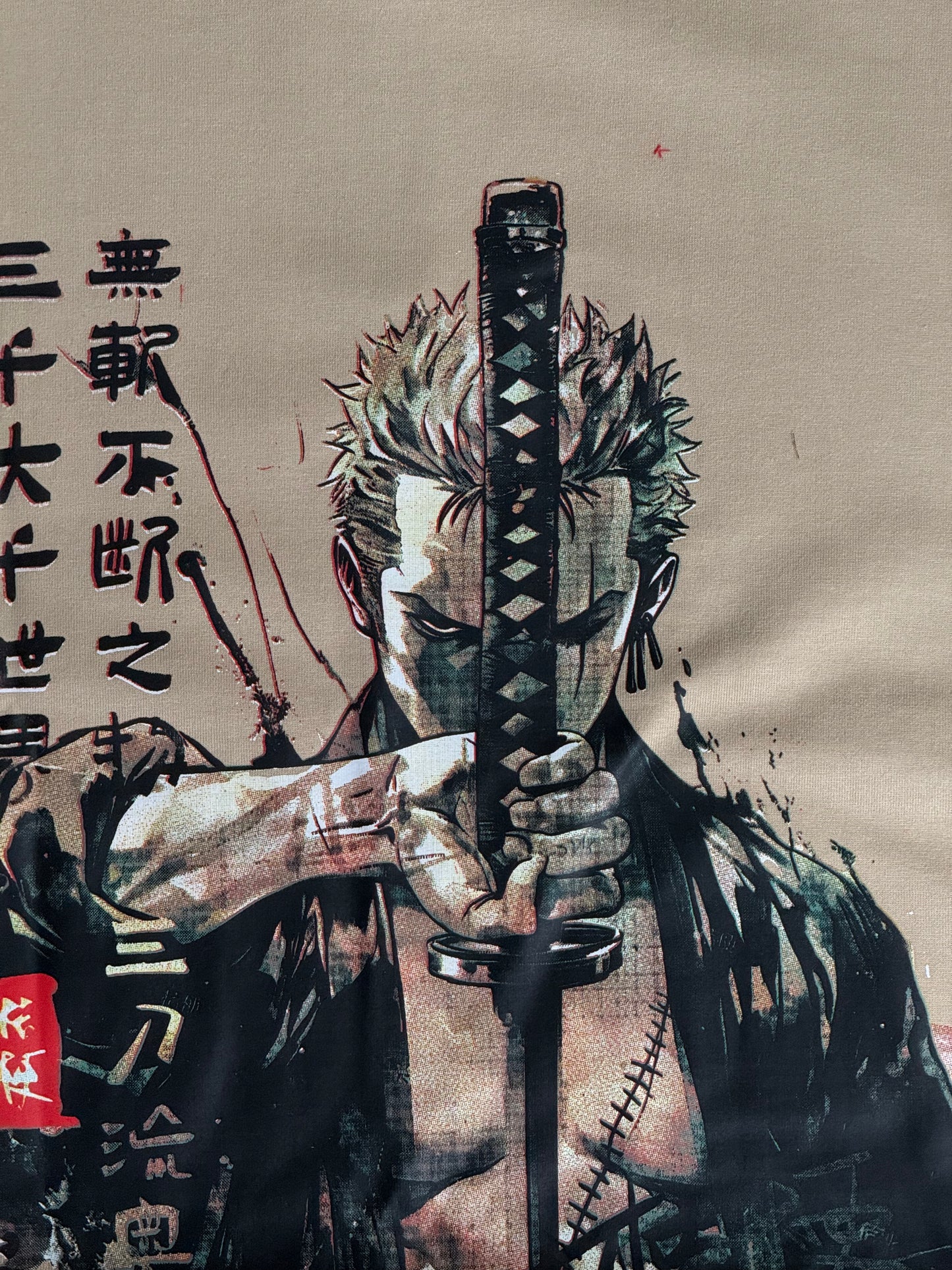 BEIGE ANIME WARRIOR BACKPRINT TSHIRT