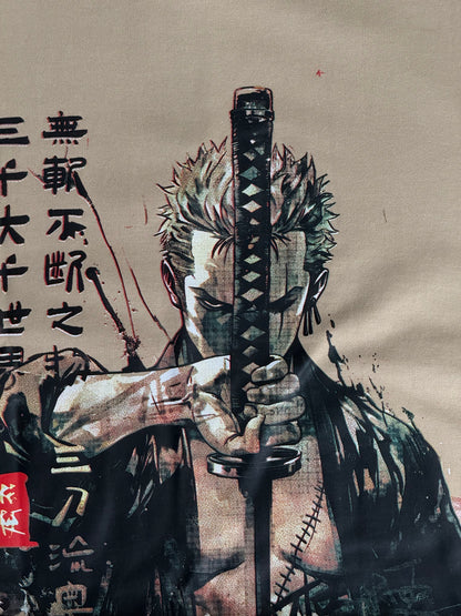 BEIGE ANIME WARRIOR BACKPRINT TSHIRT