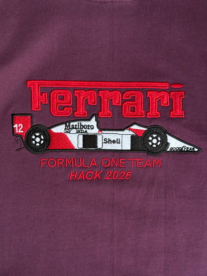 PURPLE FERRARI EMBROIDERED OVERSIZED TSHIRT