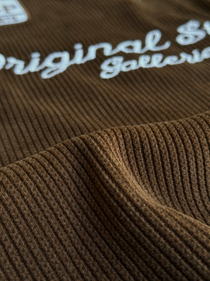 ORIGINAL STUDIO BROWN RIBBED FULL SLEEVE POLO