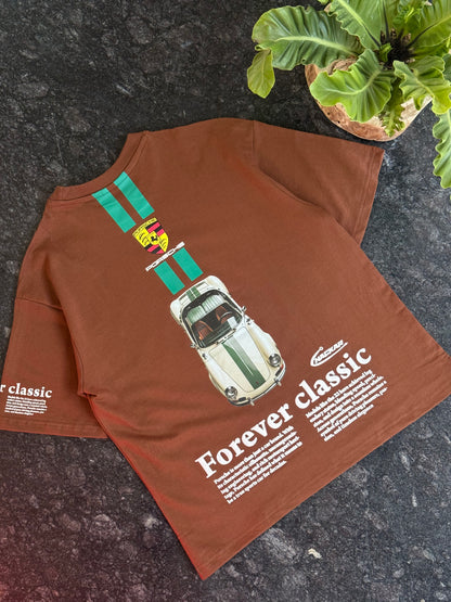 BROWN PORSCHE BACKPRINT OVERSIZED TSHIRT
