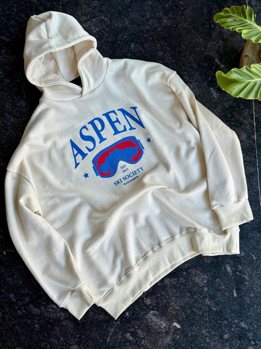 ASPEN SKI SOCIETY WHITE HOODIE
