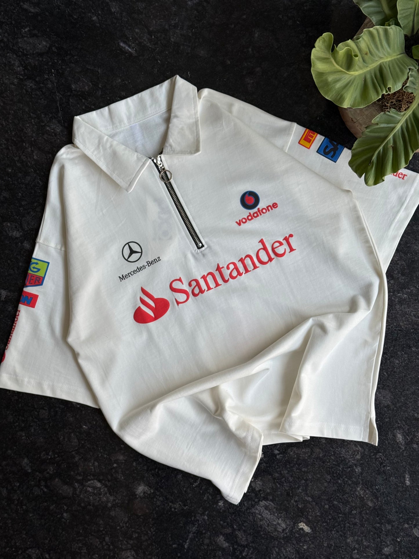 WHITE MERCEDES BENZ HALF SLEEVE POLO TSHIRT