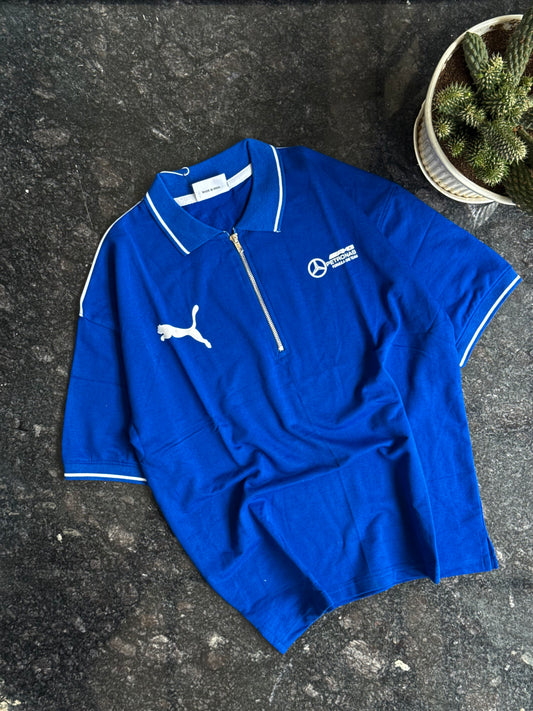BLUE PUMA MERCEDES ZIPPER POLO TSHIRT
