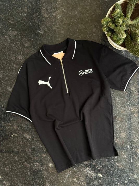 BLACK PUMA MERCEDES ZIPPER POLO TSHIRT