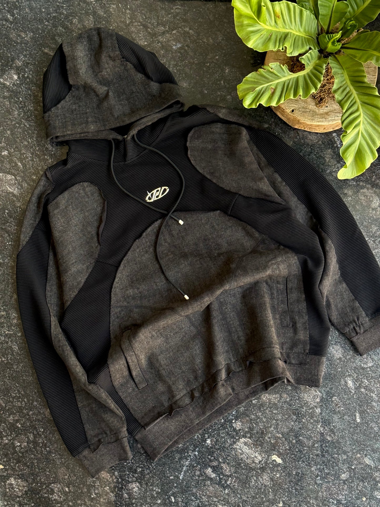 IMPORTED BLACK PATCHWORK HOODIE