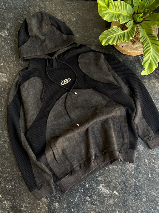 IMPORTED BLACK PATCHWORK HOODIE