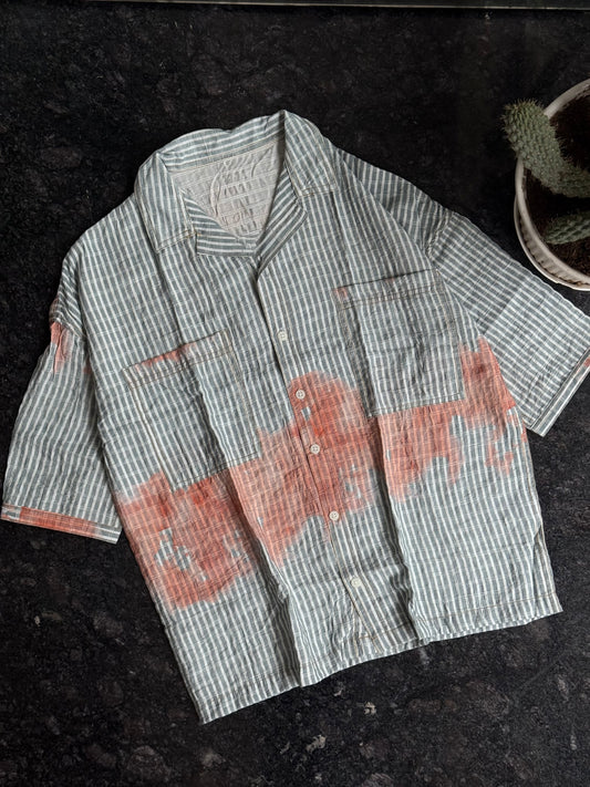 Grey Oversized Stained Striped Shirt