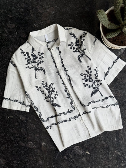 Oversized White floral handblock shirt