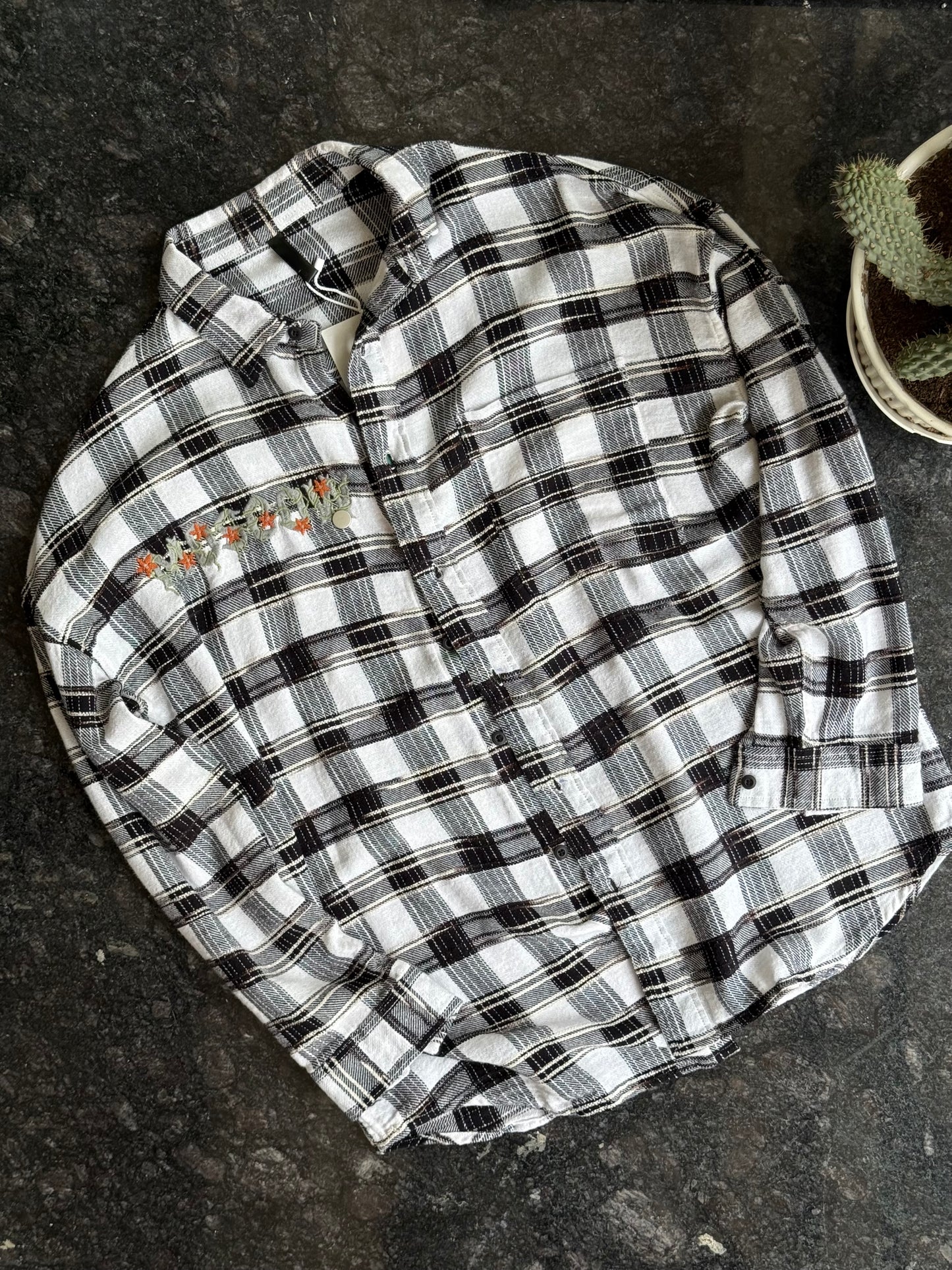 B&W Checkered Embroidered Overshirt