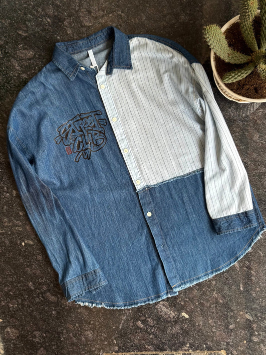 Oversized Patchwork Denim Shirt