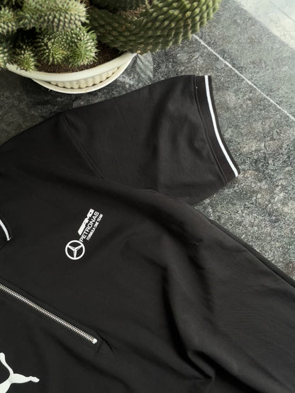 BLACK PUMA MERCEDES ZIPPER POLO TSHIRT